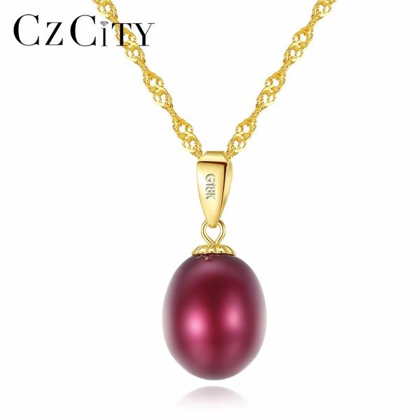 

czcity 18k yellow gold pendant six colors natural freshwater pearl pendant 925 water wave necklace 40+5cm gift for women t190701, Silver