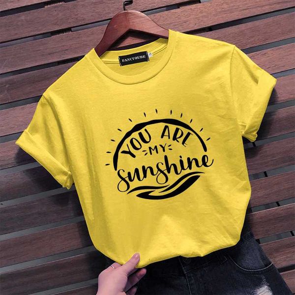 

you are my sunshine letter printed t shirt casual novelty funny short sleeve tee shirt for women, White