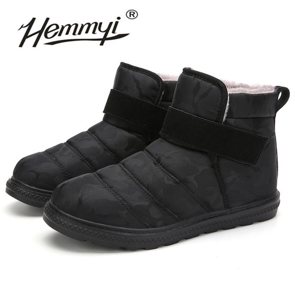 

hemmyi mens boots winter couple snow boots warm plush waterproof men shoes outdoor camouflage ankle big size 36-47, Black