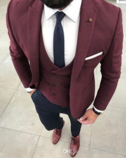 

new arrivals one button burgundy groom tuxedos peak lapel groomsmen man blazer mens wedding suits (jacket+pants+vest+tie) h:589, Black;gray