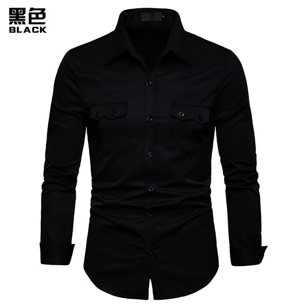

9 new fashion brand camisa masculina long sleeve shirt mens solid slim fit design formal casual male dress shirt size -4xl, White;black