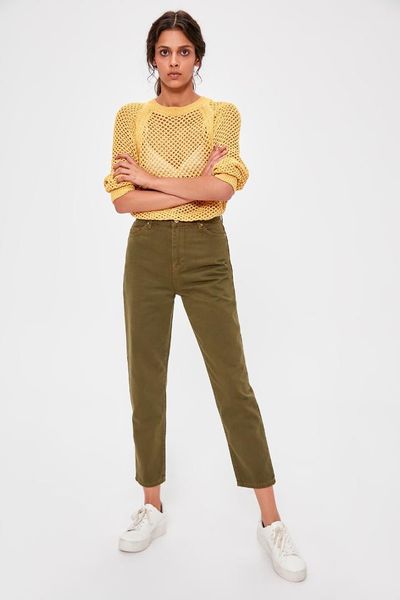 

trendyol khaki high waist mom jeans twoaw20je0187, Blue