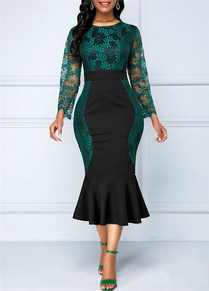 

plus size womens designer dresses hollow out lace mermaid womens dress crew neck long sleeve womens clothing, White;black