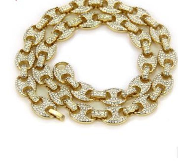 

explosive european and american fashion trend men's diamond-inlaid big gold chain exaggerated personality hip-hop diamond-inlaid high-q, Silver