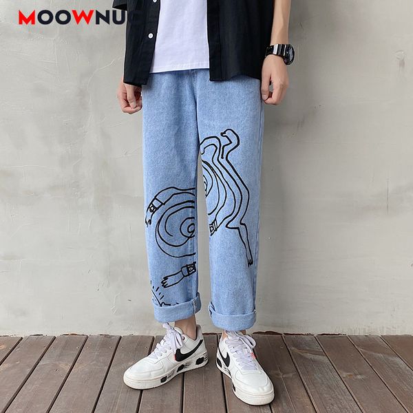 

jeans for men denim male moownuc casual fashion pants streetwear hip hop youth full-length fit 2020 new spring summer sweatpants, Blue