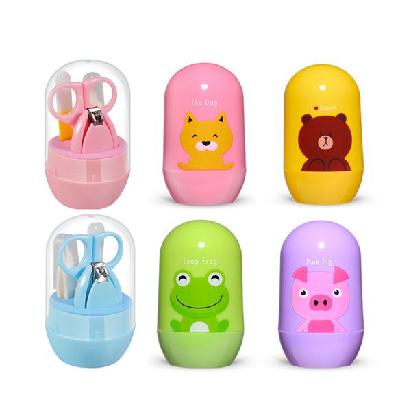 

4pcs baby healthcare kit baby nail care set infant finger trimmer scissors nail clippers cartoon animal storage box for children