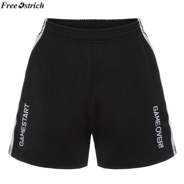 

ostrich trim shorts workout ladies black mid waist striped casual shorts 2019 summer autumn elastic waist loose, White;black