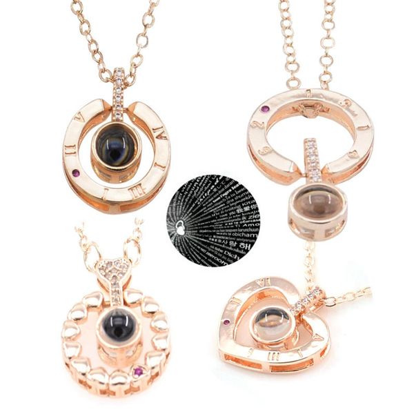 

5pcs /lot New Fashion Rose Gold/Silver 100 languages I love you Projection Pendant Necklace Romantic Love Memory Wedding Clavicular Necklace