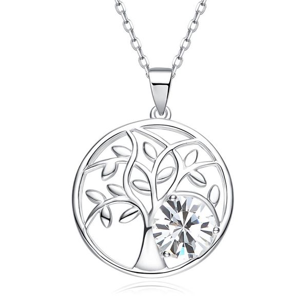 

swarovski crystal necklace pendant round, fashion tree pendant jewelry lady christmas day gift high-end jewelry, Silver