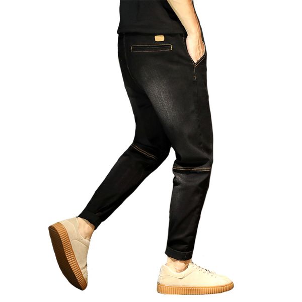 

big size men bike jeans 2019 autumn winter new stretch harem pants brand denim trousers male black blue 46 48 6xl 7xl