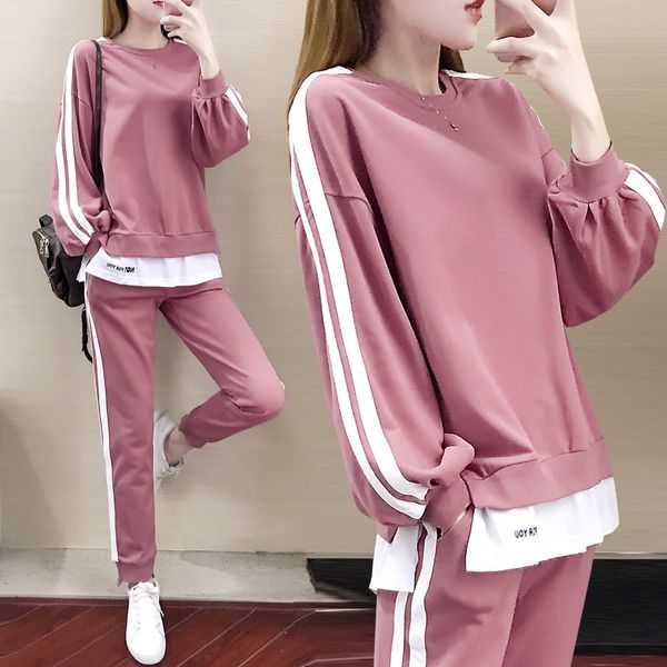 

2020 women's tracksuits travel leisure jogging cotton striped pant clothing set long sleeve women's lined hoodies pants suits, Gray