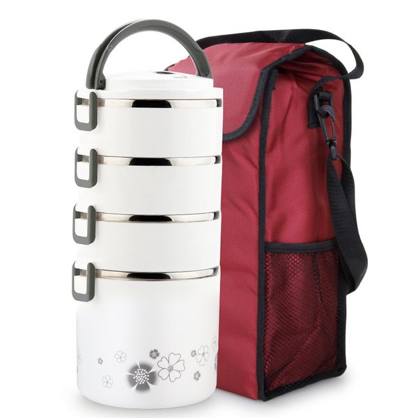 

нержавеющая сталь многослойной теплового lunch box большая емкость 4-слойные 5 студенты портативный отделено длинный изолированный barrel сн, Blue;pink