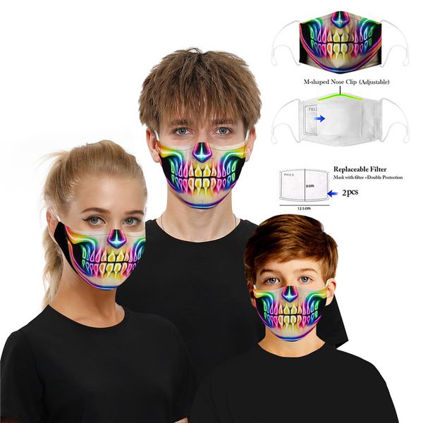 

party skull mask kids fancy washable with 5-layer carbon replaceable filer reusable dust warm windproof cotton mask