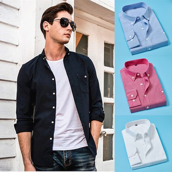 

мужская мода slim fit блуза с длинным рукавом pure color стильный формальное рубашка, White;black