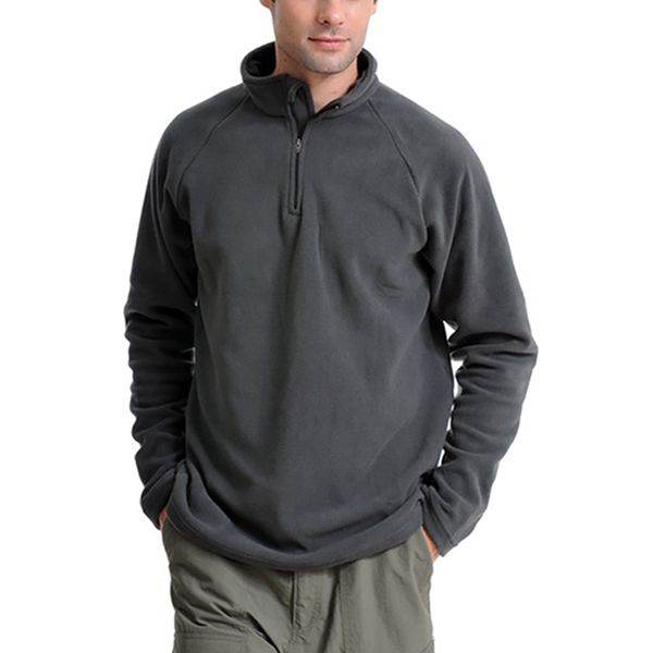 

men overcoat autumn winter thermal fleece jacket outdoor windproof camping hiking hunting half zip fleece jacket, Blue;black
