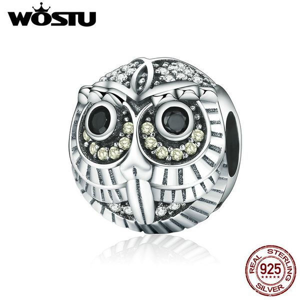 

wostu brand design 925 стерлингового серебра wise owl животных бисер fit оригинал wst браслет diy подарка ювелирных изделий cqc262, Blue;slivery