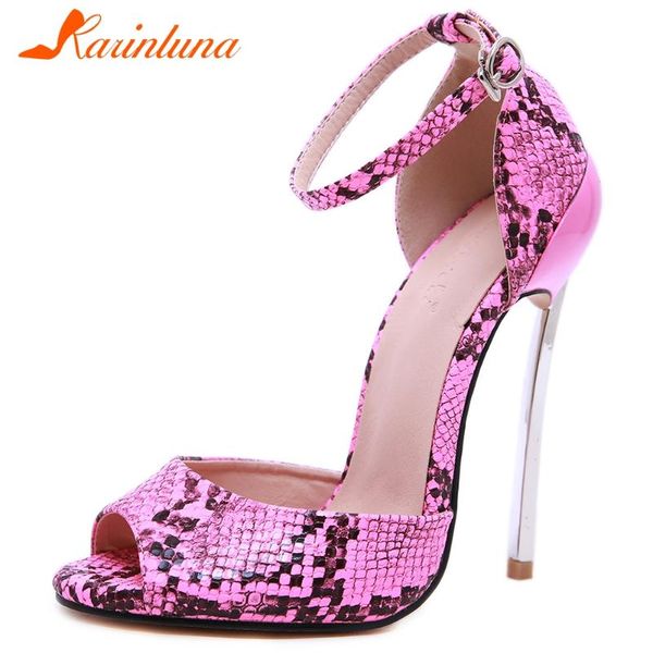 

karin 2020 large size 42 peep toe mix color shoes woman sandals female super thin heels buckle strap sandals women, Black