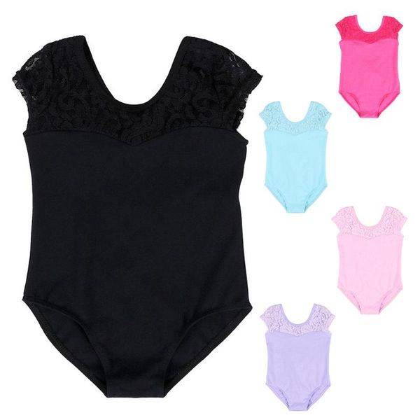

2018 5 colors girls short sleeve gymnastics jumpsuit dance dress toddler kids leotard unitards dancewear sz 3-12 years wholesale