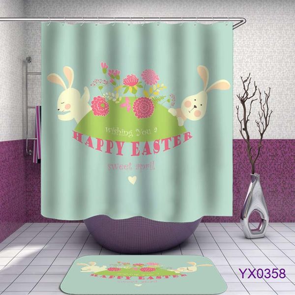 2019 Easter Shower Curtain Cartoon Animal Flower Bathroom Curtain