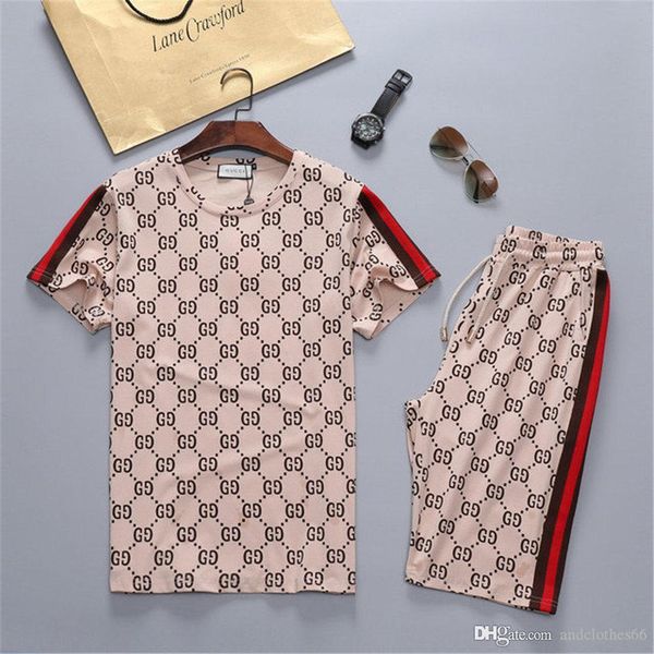 

2020 new men's light luxury leisure sports suit short sleeve two-piece suit with handsome cool cotton suit summer medusa summer sweatsh, Gray
