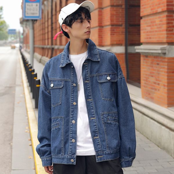 

micro for casual men's wear 2019 autumn new products oversize multi-pockets cardigan fold-down collar cowboy jacket, Black;brown