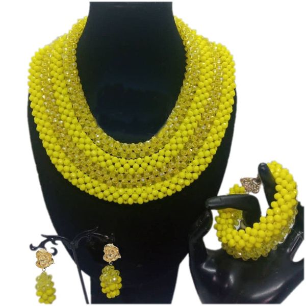 

4ujewelry gold yellow 4 rows luxury necklace and earring jewelry set with bracelet dubai jewelry set for inidan women ship, Slivery;golden