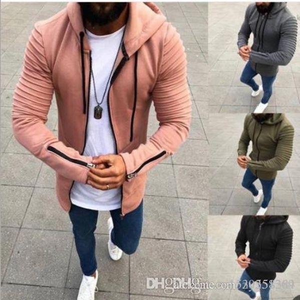 

new products lead the fashion trend explosion models 4 color 8 yards pleated long-sleeved hooded men's sweater, Black