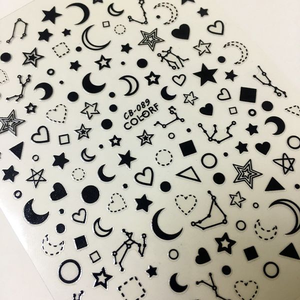 

cb sereis cb-089 moon star heart 3d nail art sticker nail decal stamping export japan, Black