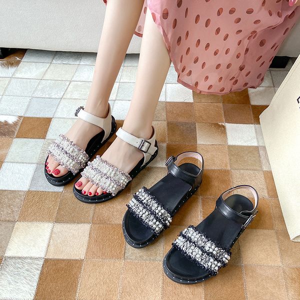 

hkxn 2020 new summer muffin sandals female wear fashion thick bottom students korean version of rome large size sandlas t02, Black