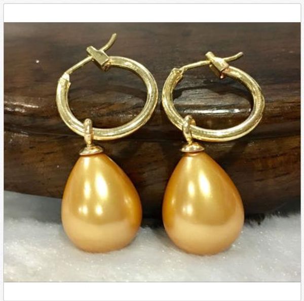 

new 12x16mm drip 15 color south sea shell pearl dangle earring 14k gold plated, Silver