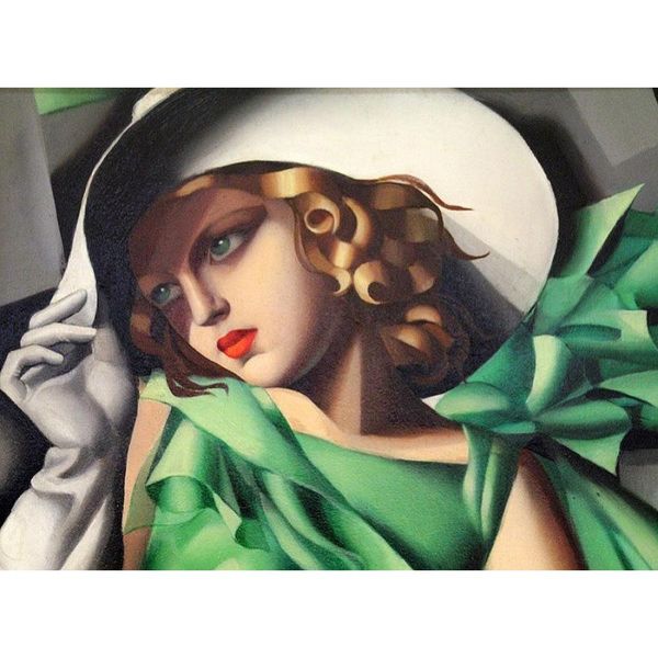 

hand painted woman oil paintings tamara de lempicka girl in green details canvas artwork for home decor