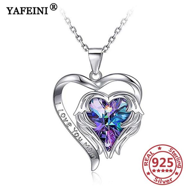 

yafeini 925 sterling silver heart wing pendant necklace crystal zircon silver 925 jewelry valentine's gift mother's gift