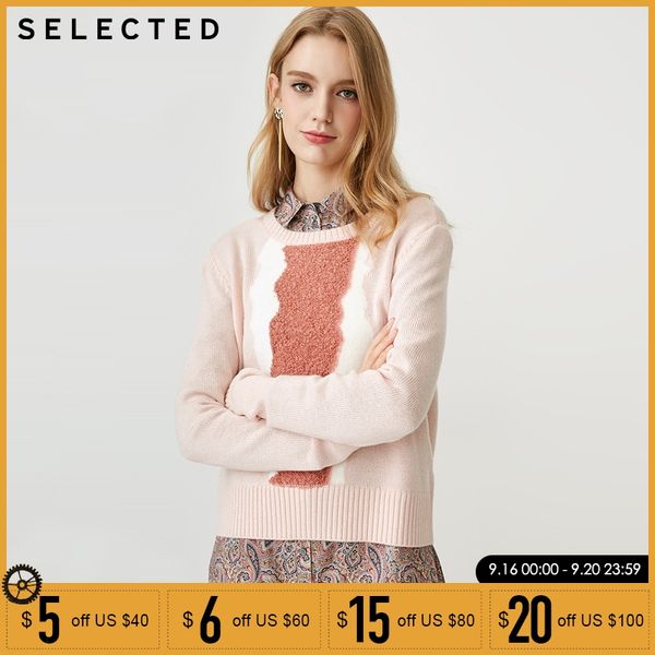 

selected new woman wool round-collar knitted sweater| 418413503, White;black