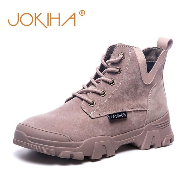 

2019 genuine leather ankle boots woman fashion sneakers shoes women flat platform boot shoes ladies bootties autumn footwear t200425, Black