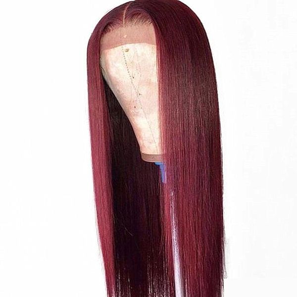 

парик фронта 99j burgundy lace красного парик бразильского straight фронт шнурок человеческих волосы парики pre щипковой remy прозрачного кр, Black