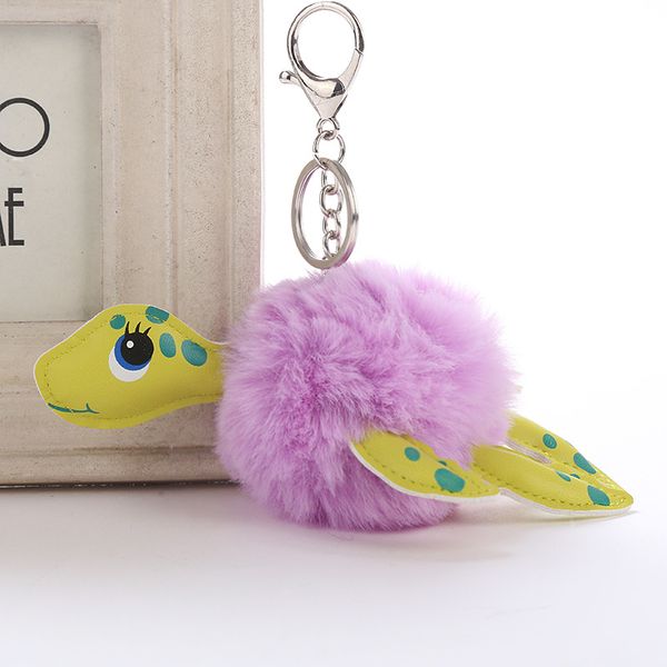 

cute turtle ball fake fur pompom keychain for womens bag cars pom pom fluffy key chains keyring pendant porte clef charm, Silver