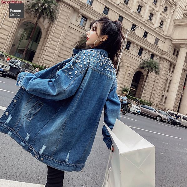 

denim jacket fashion the fashion new loose beading hole washed drop shipping good quality, Black;brown