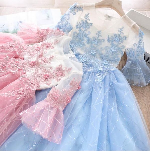

2020 summer new children baby sequined floral elegant dresses , girls princess party clothes 5 pieces/lot wholesale, Red;yellow