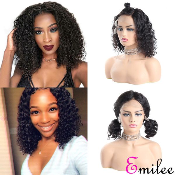 

emilee 14 inch bob wig deep wave half lace malaysian remy hair short wigs for women pre plucked natural color, Black;brown