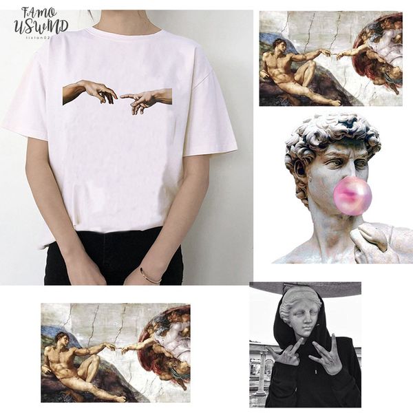 

michelangelo david hands print women t shirt t shirt tshirt femaale clothes aesthetic harajuku ulzzang graphic 90s summer top, White