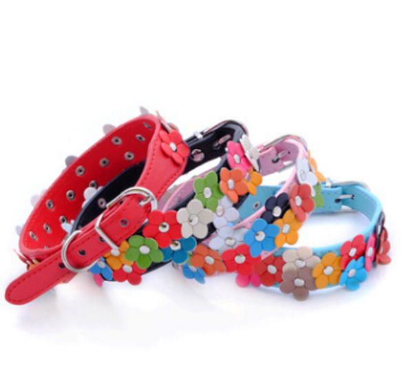 

double rows flowers pet dog collar colorful pu leather small dog cat collars lovely puppy teddy kitten necklace
