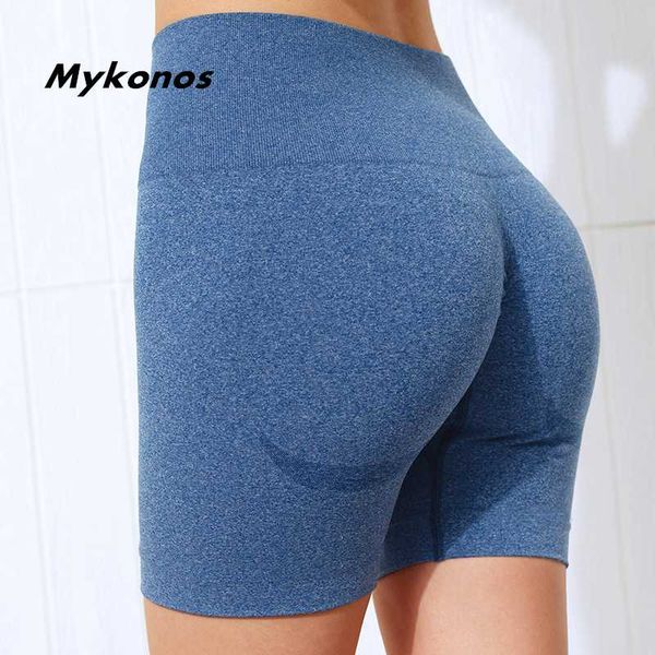 

seamless sport shorts women blue elastic buhigh waist tummy control gym shorts new fitness dry fit tight yoga booties, White;red