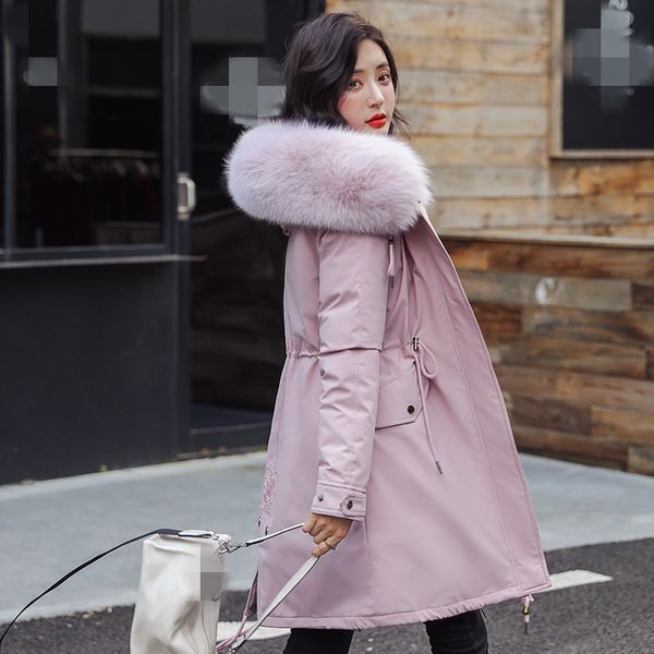 

winter detachable fur lining parka women hooded plus size long faux fur liner coat ladies thick windbreaker, Tan;black