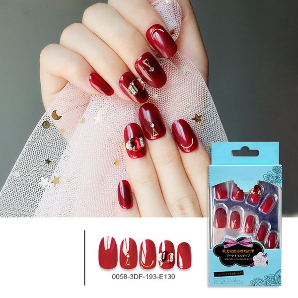 

24pcs fashion long fake nails tips 3d star moon full diamond design fake nails press on nail glitter wedding full nail, Black