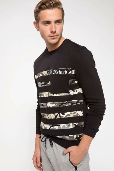 

defacto man casual o-neck letter pattern black sweatshirt male casaul leisure long sleeves pullovers - j1945az18au