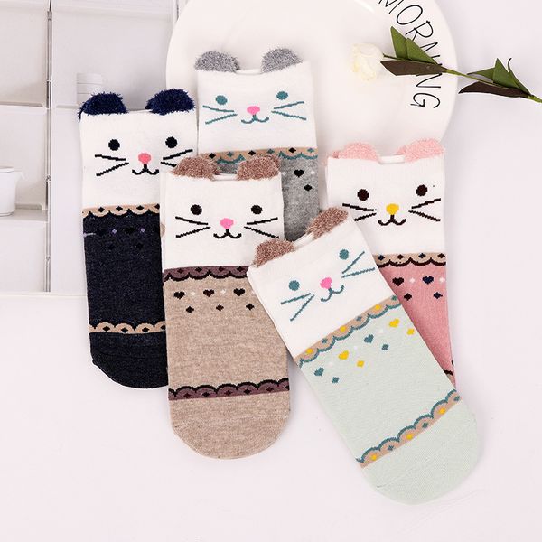 

socks & hosiery cartoon cat cute animal women summer funny short ankle ladies cotton sock dropship xw42, Black;white