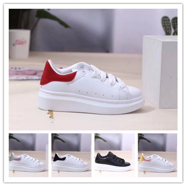 

new kids fashion luxury shoes white leather platform shoes flat casual shoes kids black red pink sneakers size 24-35