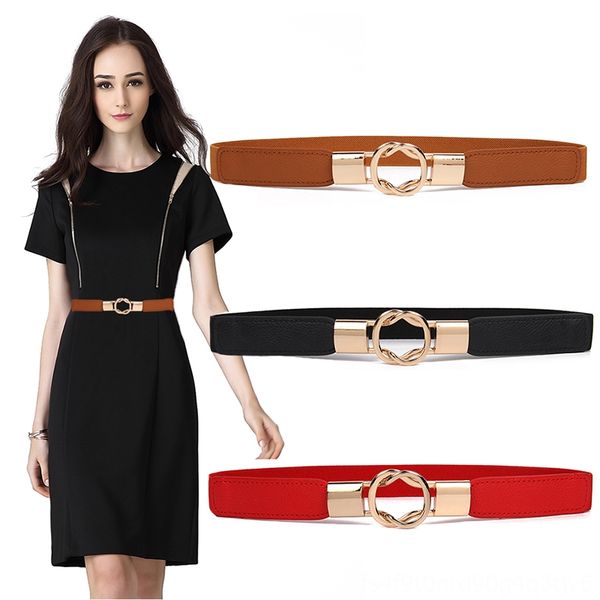 

gold ring alloy buckle cummerbunds thin belts belts & accessories elastic belt women party waistband for dress shorts jeans skirt simple, Black;brown