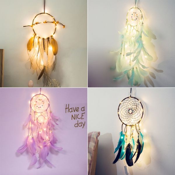 2019 20 Lamp Dream Catcher Net Led Stars String Lights Diy Wind Chimes Natural Feathers Wall Hanging Decor Dreamcatcher Lamp String From Xiangyu522