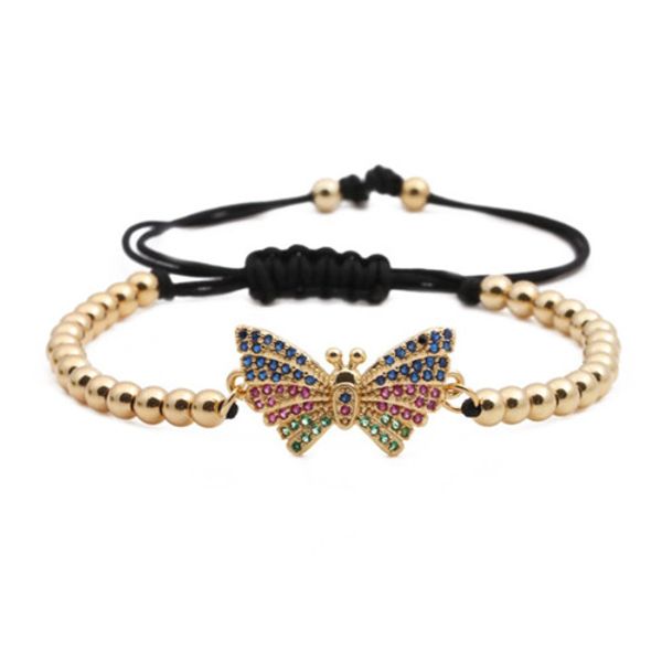 

wholesale 5 pcs gold plated butterfly with cubic zirconia connect metal ball beads bracelet fashion jewelry, Black